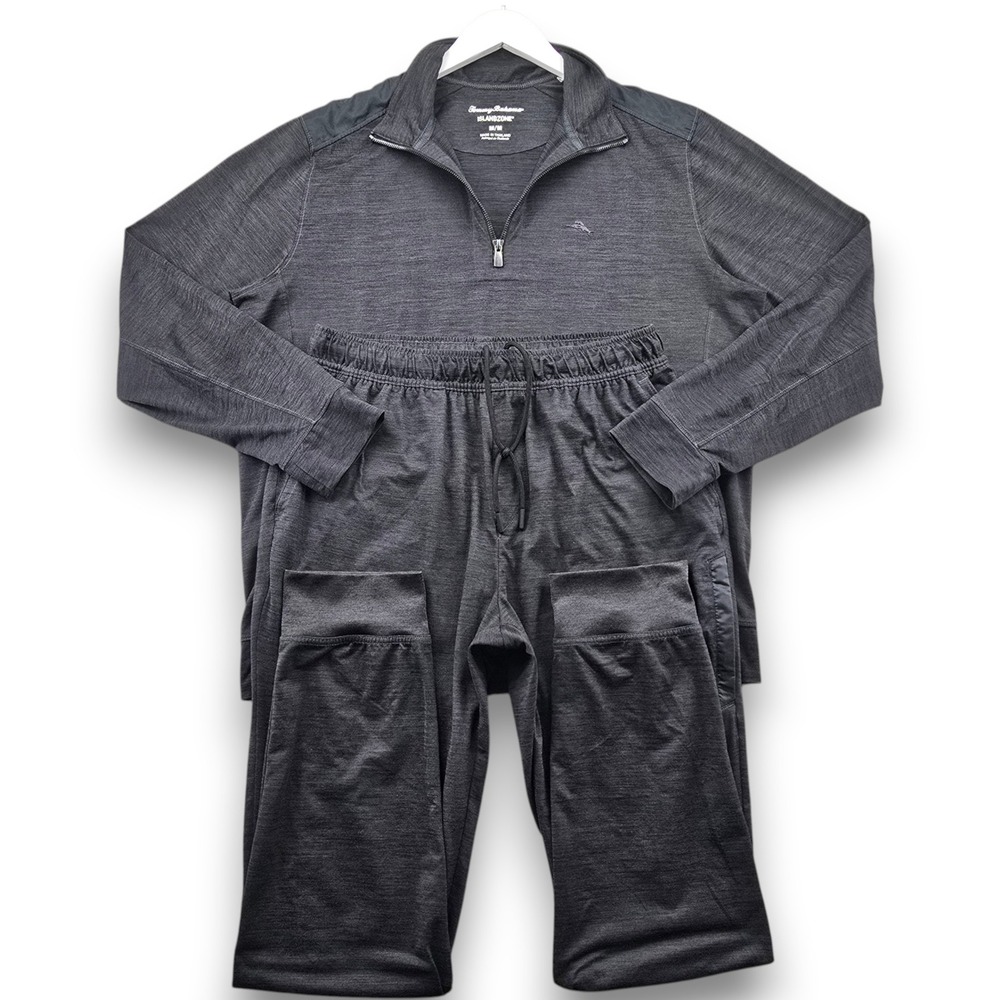 Tommy Bahama IslandZone Mens Size M Gray Heathered 2 Piece Quarter Zip Pant Set